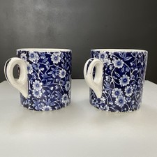 VTG Set Of 2-Blue Floral Calico Mugs By Royal Crownford