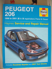 HAYNES WORKSHOP MANUAL PEUGEOT 206 98-01 PETROL DIESEL S-X 3757 1.9 TURBO DIESEL
