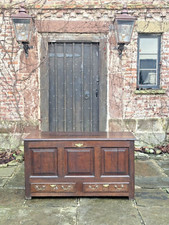 Antique English Oak Coffer Mule Chest Circa 1760 Intials  E L