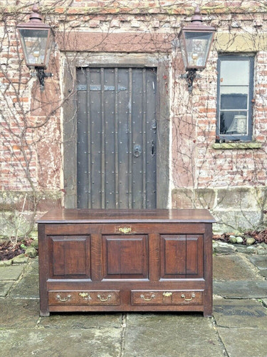 Antique english oak coffer - english,