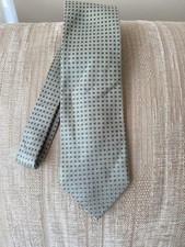 Hilditch & Key London Classic Silk Neck Tie Gold With Small Blue Squares