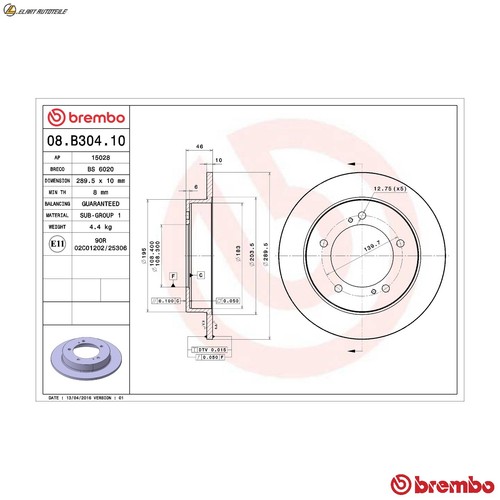 Brake discs b304 10 for - brake, 08.b304.10