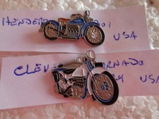 Job lot of 2 American classic motorcycles Cleveland Tornado Henderson lapel pins