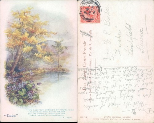 Landscape with violets and