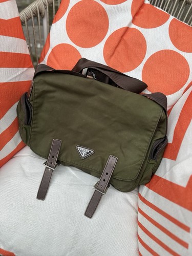 Prada green nylon messenger - nylon,