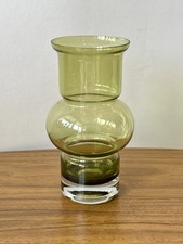 MCM 1970’s Finnish Riihimaki ‘Tuulikki’ Olive Glass Vase By Tamara Aladin, VGC