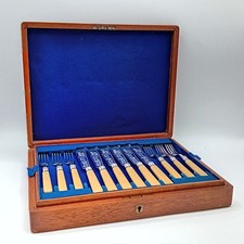 Antique 1894 Sheffield Silver Fish Knives and Forks Early 20th Century Cased FLT