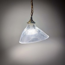 Early 20th Century Asymmetric Edwardian Holophane Prismatic Glass Pendant Light