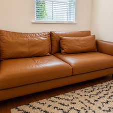 Dwell Lugano Tan  Leather 4-Seater Sofa