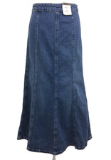M&S Women's Skirt Mid Blue Denim Twill Long A-line Panels Zip Twin Needle New F1