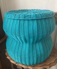 Vintage Rare, Retro, Plastic Woven,Side Table/Footstool/Storage Ottoman- 16”x16”