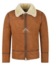 Men's B3 Shearling Jacket Sheepskin Leather Bomber Whisky/Beige Fur Pilot HARBIN