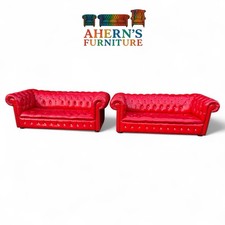 Fully Buttoned Pair Of Vintage Red Leather Chesterfield sofas FREE DELIVERY