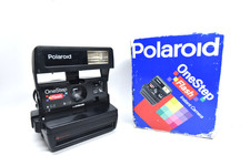 Polaroid One Step Flash Instant Camera Uses 600 Film Black Tested Working + Box