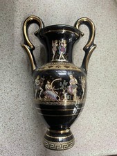 Fakiolas Black & Gold Vase/Urn Hand Made In Greece Decorated in 24K Gold