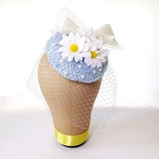 Blue White Floral Bow Veil