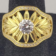 QVC Diamonique Gold on Sterling Silver Vermeil 🌻Sunflower Cocktail sz7 Ring