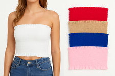 Women Sheering Boob Tube Gather Strapless Bandeau Bra Shirred Crop Top Plus Size