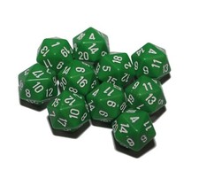 Poly Dice - Green D20 x10, 20 Sided Dice 1-20