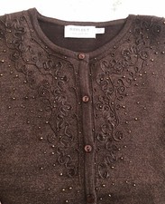 Brand New Button up Chocolate Cardigan with Embroidery
