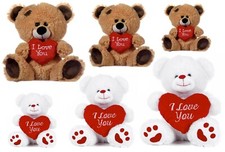 NEW 8" 10" 17" VALENTINES TEDDY BEARS SOFT PLUSH TOYS I LOVE YOU BEAR
