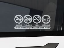 x4 No Smoking, Vaping, Food CCTV Window Sticker, Taxi Sign Car Vehicle Van V01BW