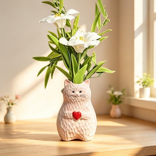 Cute cat holding red heart - cat,