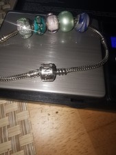 Pandora 925 Silver 19cm Bracelet With Five 925 Silver Coloured Charms