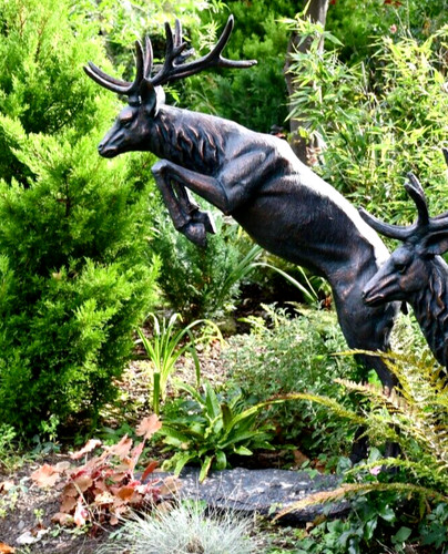 Leaping deer sculpture - deer, metal