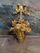 Vintage Wooden Sconce With Brass Candle Holders