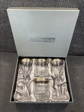 Stunning 24% Lead Hand Cut Crystal Boxed Glass 2 Tumbler / 2 Goblet "Silver Rim"