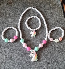 Girls Childs Unicorn Necklace And 3 set Bracelets