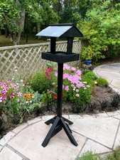 Wooden Bird Table Slate Roof Bird Feeding Freestanding Feeder Black READY MADE
