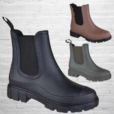 WOMENS LADIES SNOW RAIN PULL ON SHORT WELLINGTON CHELSEA ANKLE BOOTS SHOES SIZE