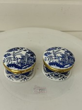 Pair Of Blue And White Falcon China China Hinged Trinket Boxes