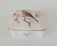 Royal Worcester Palissy Trinket Box - Goldfinch & Cherry Blossom. VGC