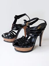 YSL Black Patent Leather Tribute Gladiator Heels Shoes, size UK 3.5 EU 36 - VGC