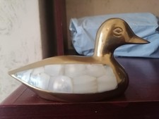 Handmade Vintage Brass & Mother of Pearl Duck Figurine – Indian Cultural Decor