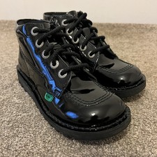 Kickers Kick Hi UK Size 2 (EU 34) Junior Girls Black Patent School Shoes