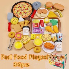 56 Pieces Play Food Toys Kids Kitchen Hamburger Fast Food Playset for Kids Gift