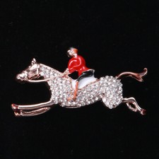 Vintage Art Deco Style Enamel Horse Rider Crystal Brooch Badge Pin Gift