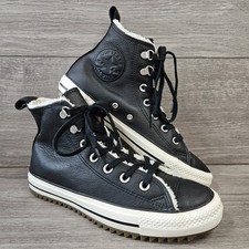Converse Hiker Black Leather Fur Hi Top Shoes UK Men 5.5 Women 7.5 Chuck Taylor