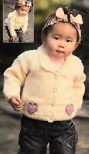 540 BABY GIRLS ARAN HEART MOTIF CARDIGAN 16 TO 22" VINTAGE KNITTING PATTERN COPY