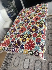Antique Vintage  Uzbek Embroidery Suzani Bed Cover Table Cloth Throw. 175x140cm