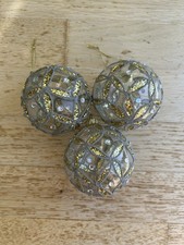 Set of 3 Glass Glitter Sequins Peacock Style Baubles Christmas Tree Decorations