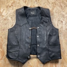 Black Genuine Leather Vest Buffalo Nickel Buttons Real Leather Biker Western XL