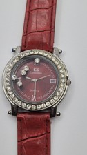 CS Collection Quartz watch with a red band and a crystal-studded bezel.