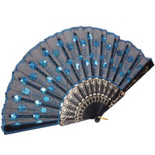  Sequin Peacock Folding Fan Miss Oriental Hand Foldable Handheld Fans