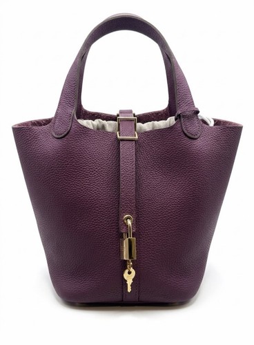Genuine pebbled leather bucket - leather,