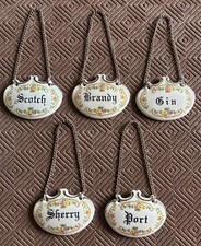 Set of 5 Porcelain Decanter Labels - Scotch Sherry Gin Brandy Port Made in Italy